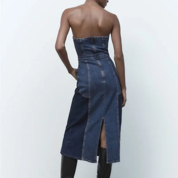 Zara Blue Patchwork Denim Dress - Picture 15 of 17